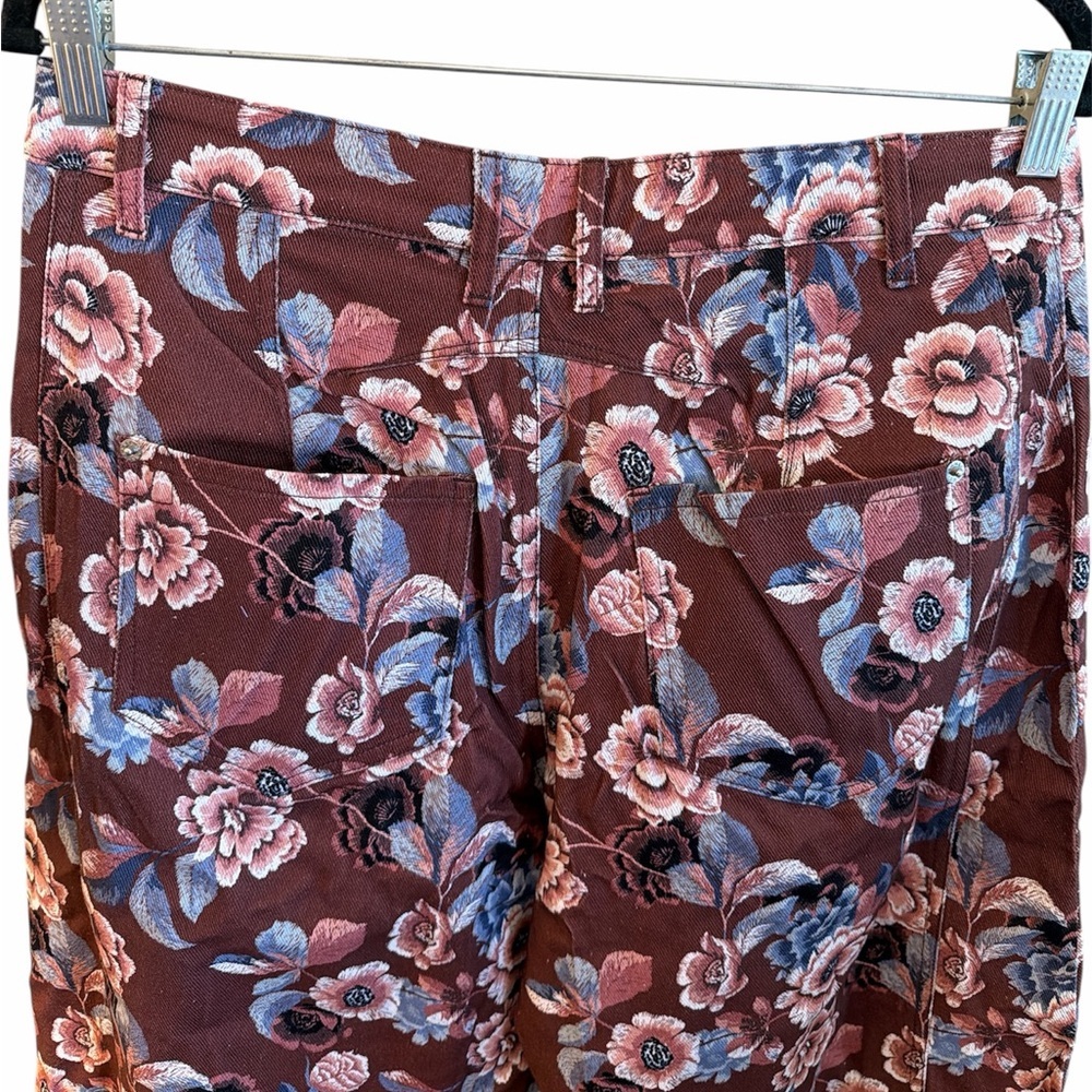 Olivaceous Barrel Pants Size Large Rust Burgundy Floral Pattern Button Closure - Picture 9 of 13